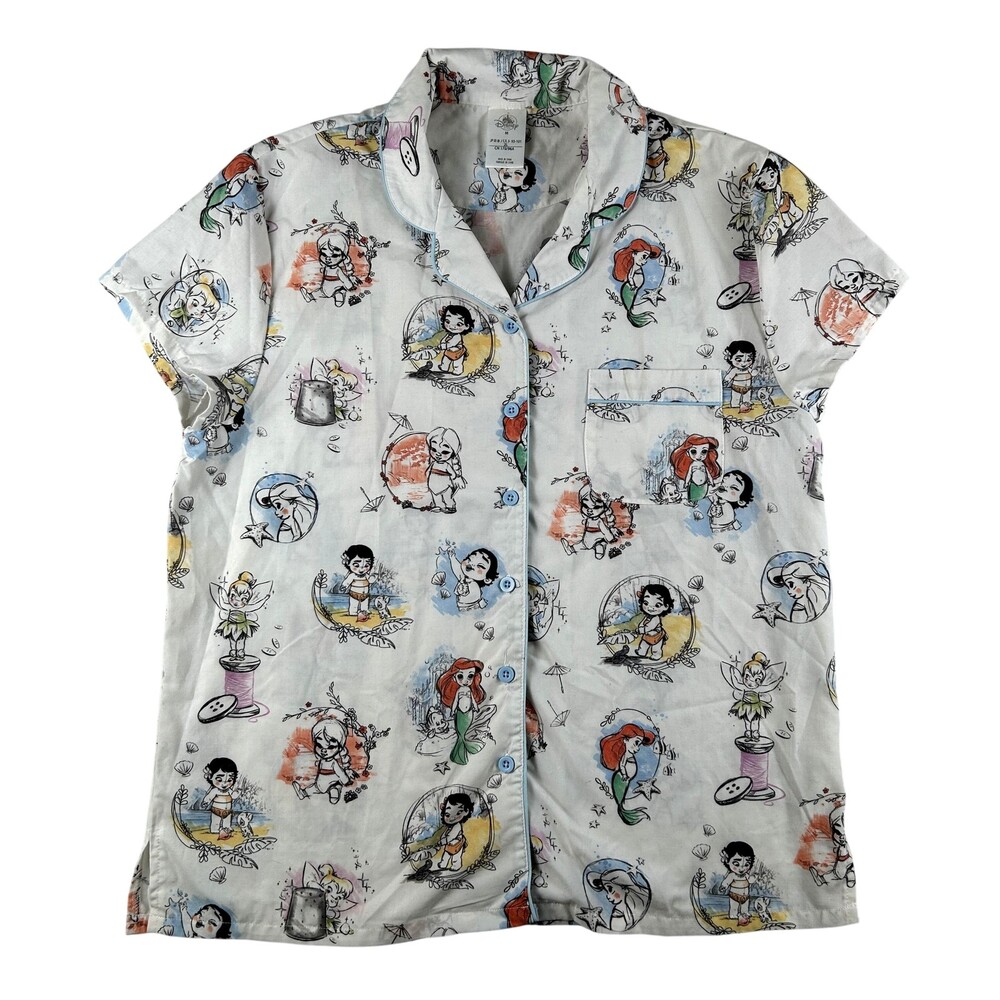 Disney Store Pajama Top Womens Medium Animators Collection Button Front Princess